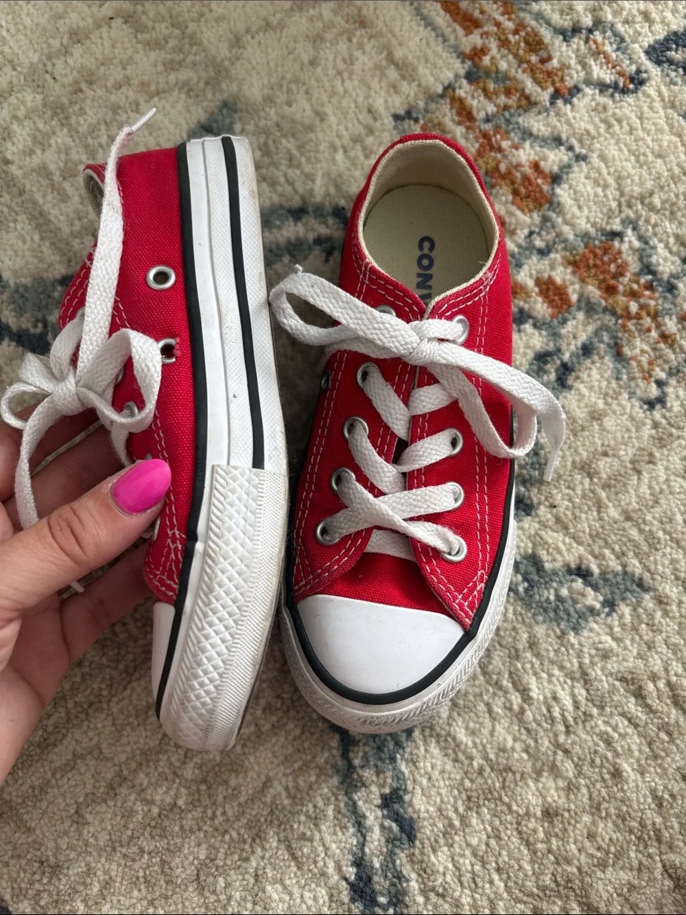 Converse Kids Red Low-Top Canvas Sneakers with White Laces